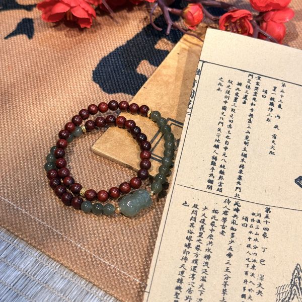 原創設計款｜貔貅 小葉紫檀 雙圈設計款 碧玉 招財 貔貅招財只進不出 新中式 禪意 平安 