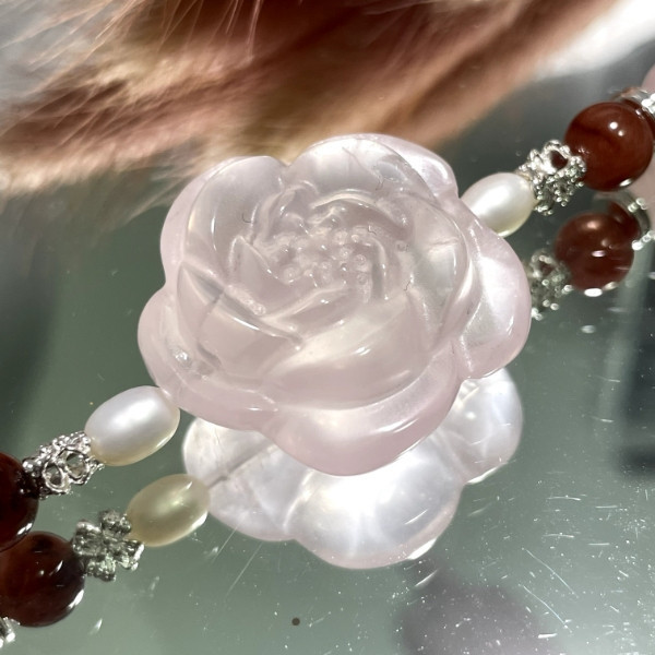 蕊 馬達加斯加,粉晶,紅兔毛,手鍊