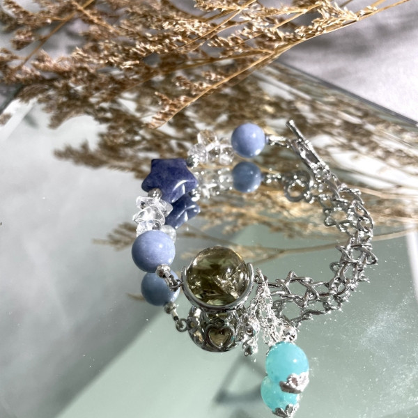 天使星河 茶阿賽,白水晶,天河石,藍東陵