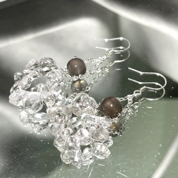 裊裊 煙紫瑪瑙,白水晶,S925純銀,耳環