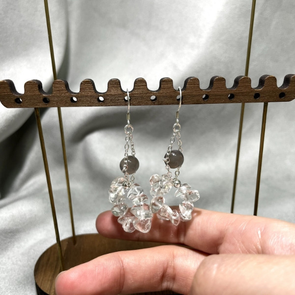 裊裊 煙紫瑪瑙,白水晶,S925純銀,耳環