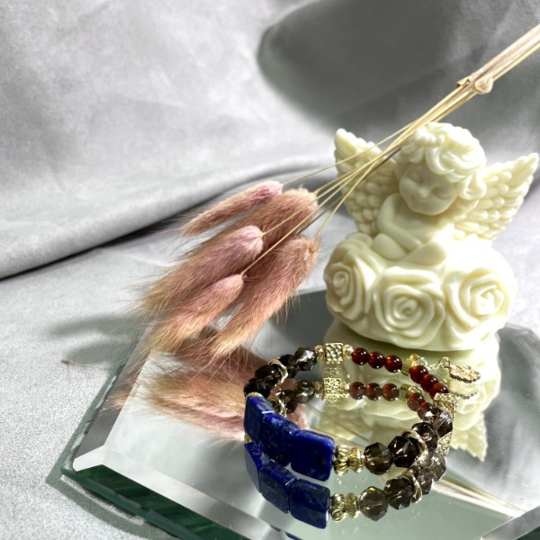 青花瓷 青金石,茶晶,石榴石,手鍊