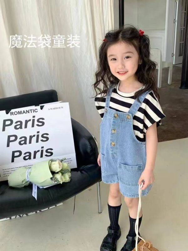 萌娃必備！韓系牛仔吊帶短褲 