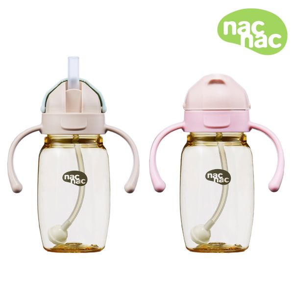 nac nac 妍心金菱防漏滑蓋PPSU學習水杯 花瓣粉/奶茶杏 6M+ 