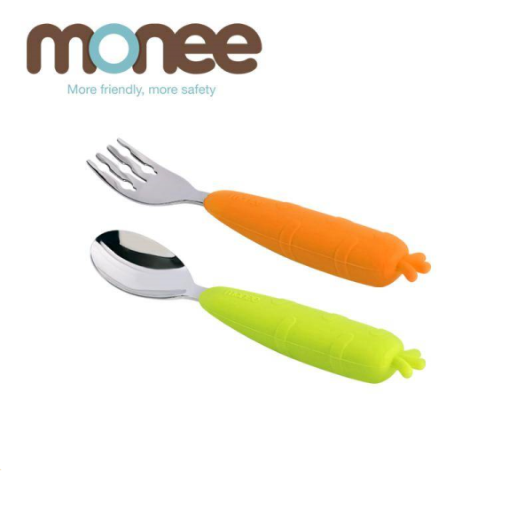 Monee 100%白金矽膠 寶寶智慧不沾桌叉匙組/混色/(贈收納盒) 