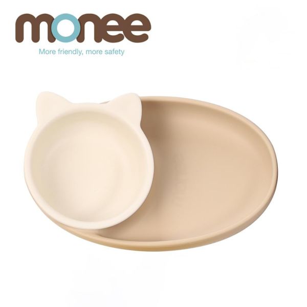 Monee 3in1白金矽膠兒童餐碗盤(奶茶棕/可可色) 