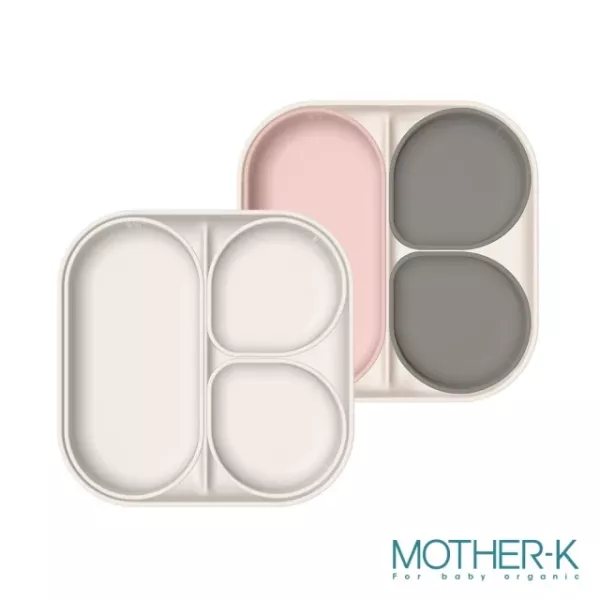 MOTHER-K 鉑金矽膠吸盤防滑餐盤組(象牙白/粉白) 