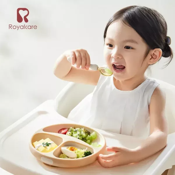 Royalcare 嬰幼副食品器具 矽膠穩底盤式三格餐盤 