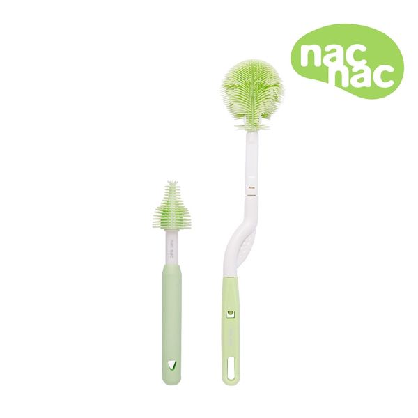 nac nac 柔細旋轉奶瓶奶嘴刷 附吸管刷(甜橙粉/茉莉綠) 