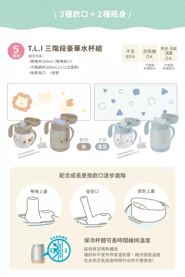 Richell 利其爾 TLI第四代水杯階段組合系列(多款可選) 