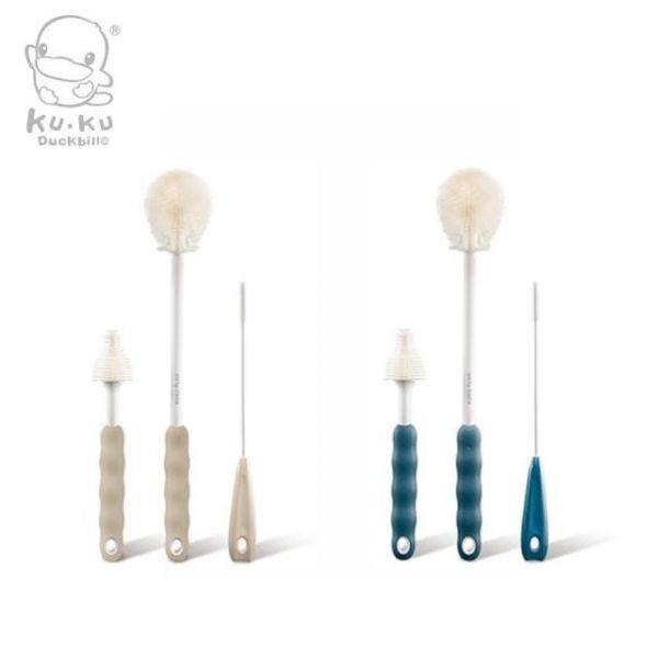 酷咕鴨KUKU PLUS 全角度矽膠奶瓶刷組(煙燻藍/伯爵奶) 