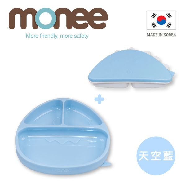 Monee100%白金矽膠 恐龍可吸式餐盤/薄荷綠 *贈同色系恐龍餐盒 