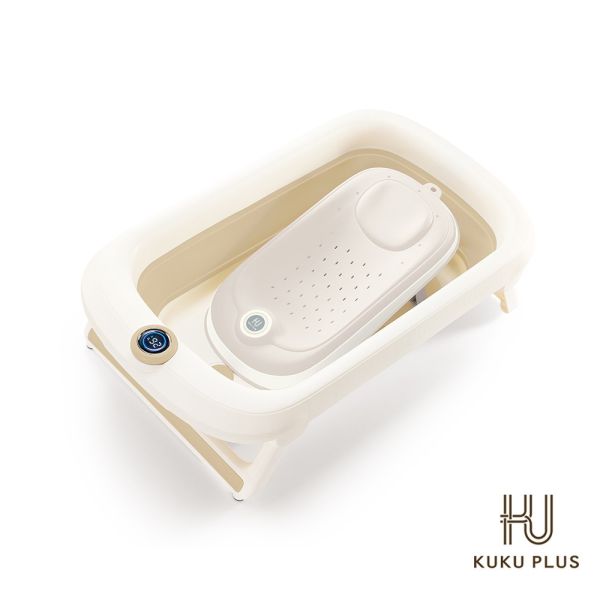 酷咕鴨 KUKU PLUS豪華型感溫摺疊浴盆45L+沐浴床(兩色可選) 