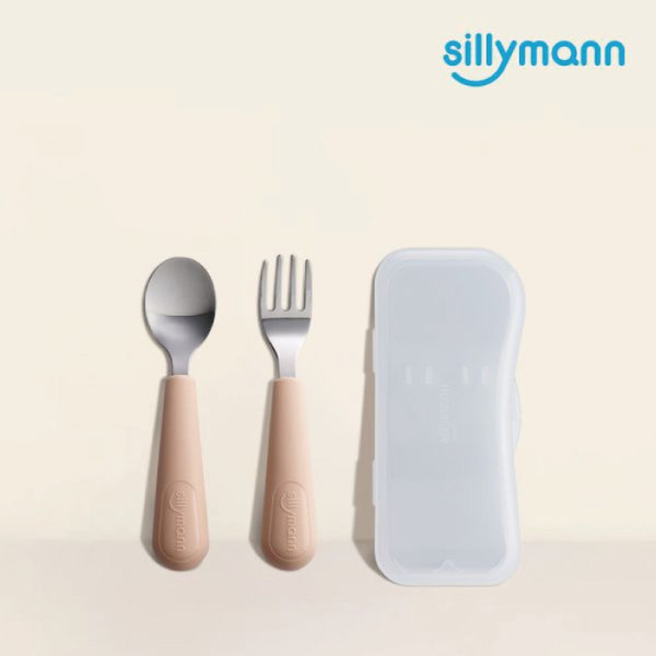 韓國sillymann 100%鉑金矽膠不鏽鋼幼童湯匙叉子餐具組(附防塵盒) 