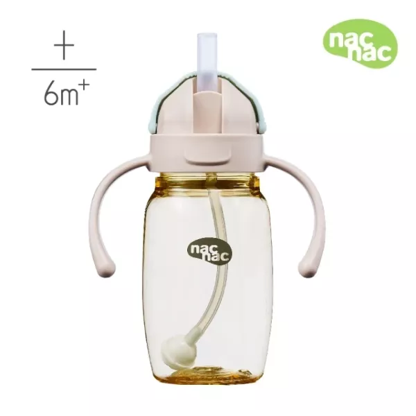 nac nac 妍心金菱防漏滑蓋PPSU學習水杯 花瓣粉/奶茶杏 6M+ 