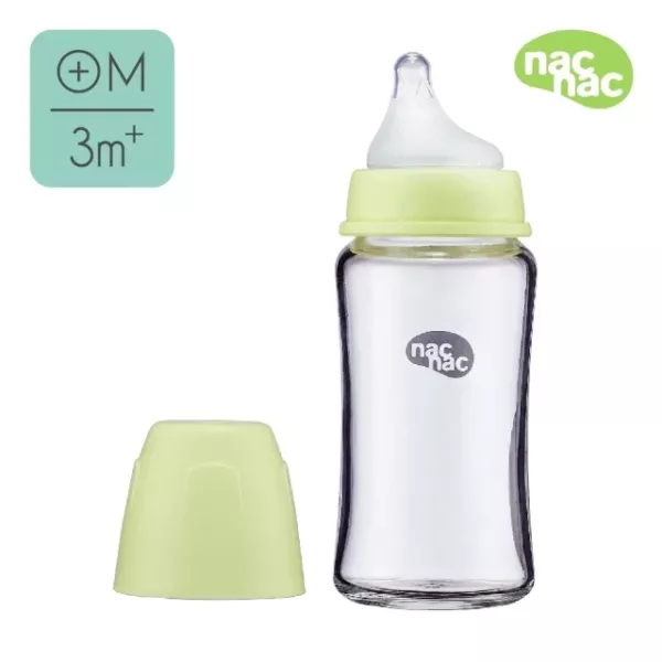nac nac 妍心35%晶透防脹氣玻璃寬口奶瓶 茉莉綠120ml/240ml 