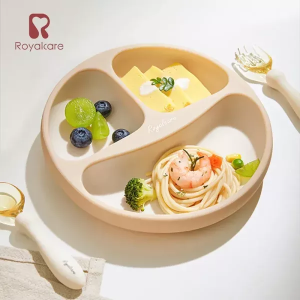 Royalcare 嬰幼副食品器具 矽膠穩底盤式三格餐盤 