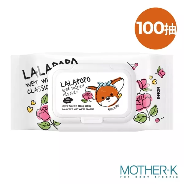 MOTHER-K LALAPOPO 大馬士革玫瑰絲柔濕紙巾100抽-掀蓋款(單包/箱購) 