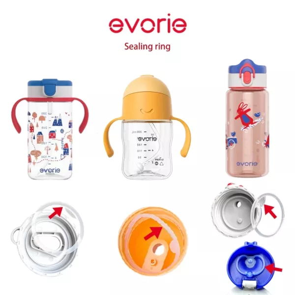 evorie 替換矽膠墊圈密封圈 適用於 200 ml、300ml、380ml兒童水壺 