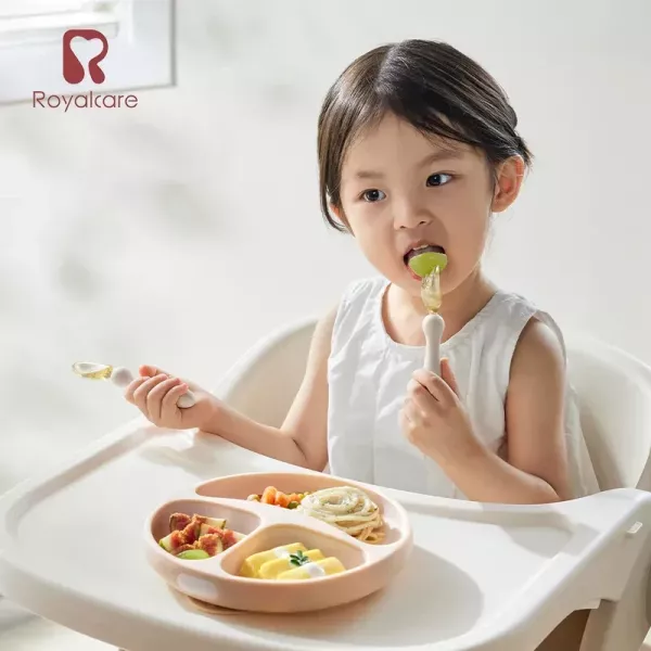 Royalcare 嬰幼副食品器具 矽膠穩底盤式三格餐盤 