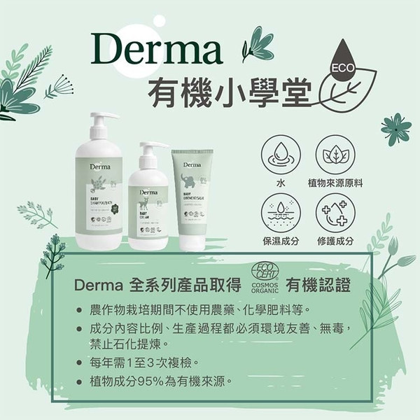 Derma丹麥德瑪 寶寶經典洗護三件禮 新生賀禮/滿月禮盒 有機寶寶系列 