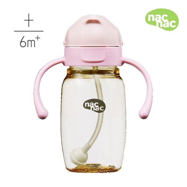 nac nac 妍心金菱防漏滑蓋PPSU學習水杯 花瓣粉/奶茶杏 6M+ 