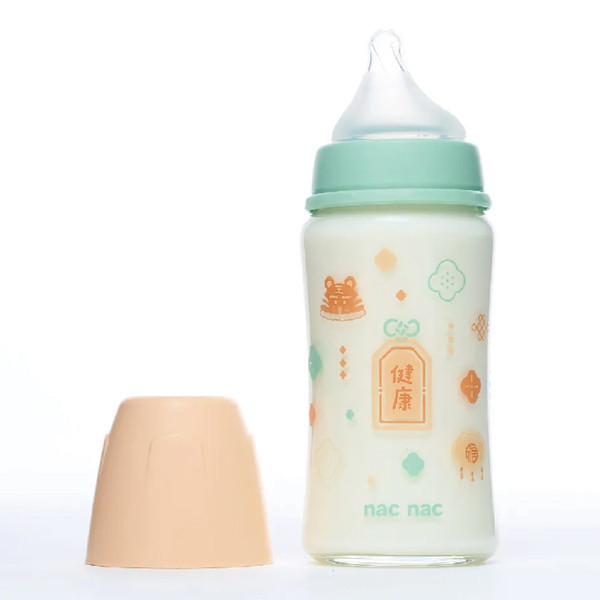 nac nac 妍心35%晶透防脹氣玻璃寬口奶瓶3M+ 240ml(3款可選) 