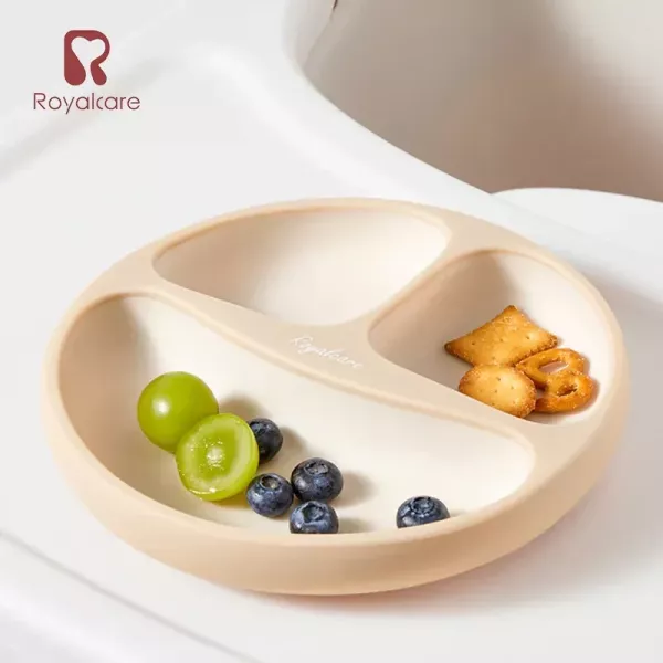 Royalcare 嬰幼副食品器具 矽膠穩底盤式三格餐盤 