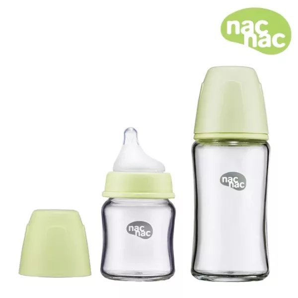 nac nac 妍心35%晶透防脹氣玻璃寬口奶瓶 茉莉綠120ml/240ml 