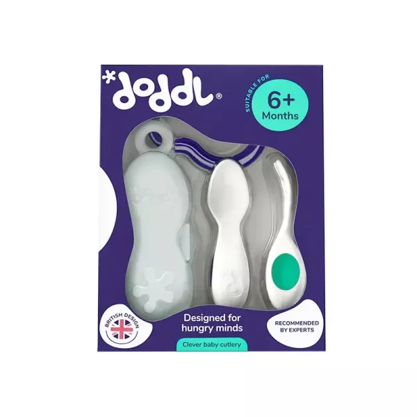 doddl 人體工學嬰兒學習餐具2件組-湖水綠 (附攜帶盒) 