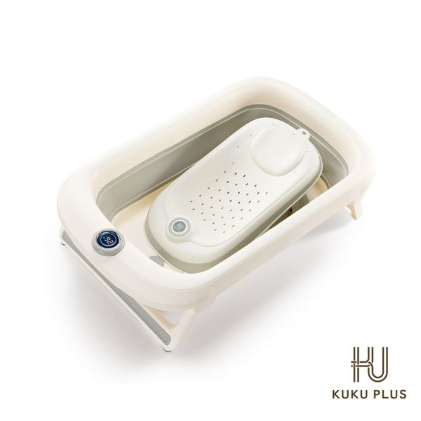 酷咕鴨 KUKU PLUS豪華型感溫摺疊浴盆45L+沐浴床(兩色可選) 