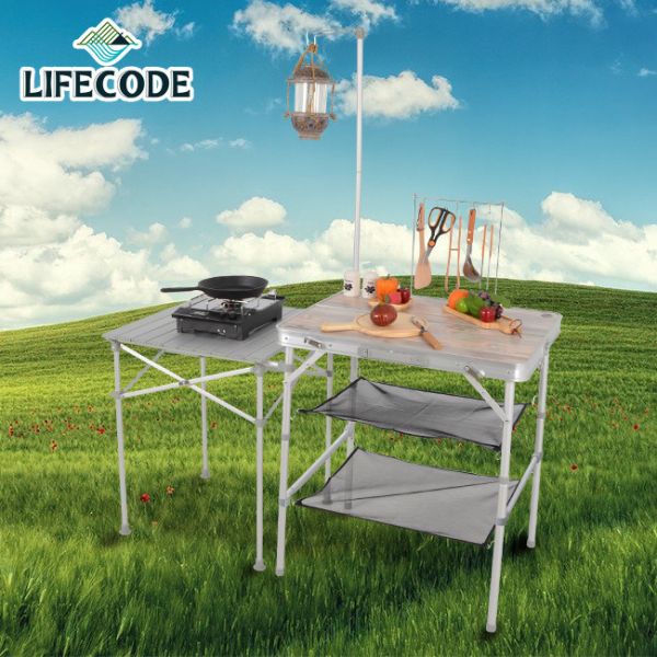 【LIFECODE】多功能料理桌/戶外廚房-橡木紋 (送揹袋) 13310091-1 LIFECODE,戶外用品,LIFECODE生活密碼戶外用品生活館 ,,帳篷,折疊桌椅,鋁合金,車尾帳,速搭帳INTEX,露營,露營區,露營裝備,露營生活,露營美學,outdoor,camping,帳篷,露營小物,客廳帳