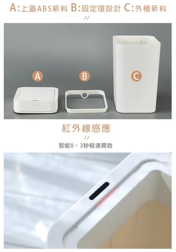 【LIFECODE】創意智能感應塑膠垃圾桶-白(8L-電池款) 