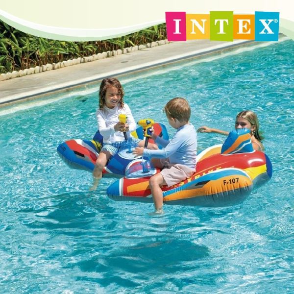 【INTEX】戰鬥機水槍水上座騎(117*104cm)-3歲+ (57531) 2色可選 15130811/2 INTEX水上玩具,戰鬥機浮具,兒童騎乘浮具,水槍玩具,充氣飛機,泳池玩具,戲水玩具,兒童戲水,水上座騎,男童玩具,夏季玩水,充氣玩具,浮具