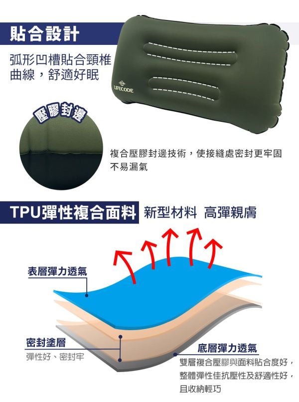 【LIFECODE】小二《人體工學》手壓充氣枕-軍綠/酷黑 15040124/8 LIFECODE,戶外用品,LIFECODE生活密碼戶外用品生活館 ,帳篷,折疊桌椅,鋁合金,車尾帳,速搭帳INTEX,露營,露營區,露營裝備,露營生活,露營美學,outdoor,camping,帳篷,露營小物,客廳帳,睡墊,充氣床