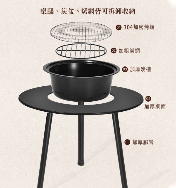 LIFECODE 圍爐燒烤桌/烤肉架/烤肉桌/焚火台(含304不鏽鋼烤網+提袋)12410250 