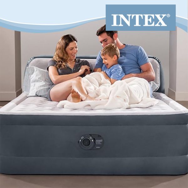【INTEX】菱格紋豪華舒適雙人加大充氣床-附床頭片-內建電動幫浦(64447) 15020530 INTEX,充氣床,內建電動幫浦,露營,飯店加床,LIFECODE