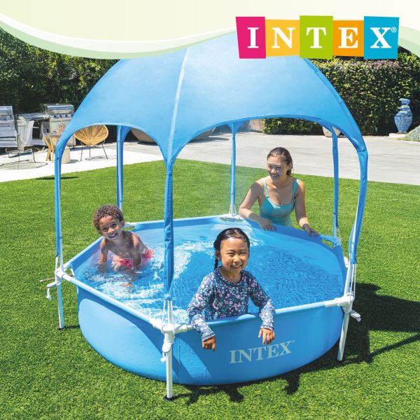 【INTEX】遮陽六角形金屬框架泳池183x高38cm(700L) 適用3歲+ 15110210(28209) 