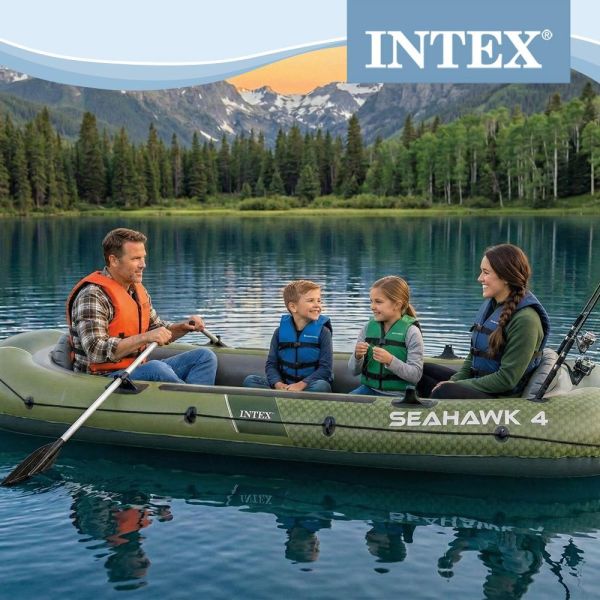 【INTEX】海鷹Seahawk 4人座橡皮艇15170081(66334) INTEX橡皮艇, Seahawk 4, 海鷹4人座, 四人充氣船, SuperStrong PVC, 三氣室橡皮艇, 承重480kg, 可加裝馬達橡皮艇, Boston閥, I-Beam地板, 湖泊划船, SPORT SERIES, 家庭水上活動