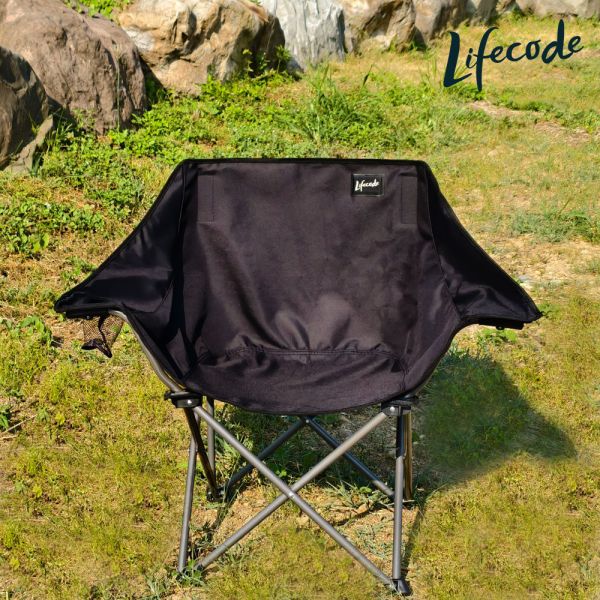【LIFECODE】寬野椅輕便折疊椅-黑色 13010238 LIFECODE折疊椅, 寬野椅, 露營椅, 戶外折疊椅, 雙層牛津布, 高背休閒椅, 露營裝備, 野餐椅, 烤肉椅, 釣魚椅, 輕便折疊椅
