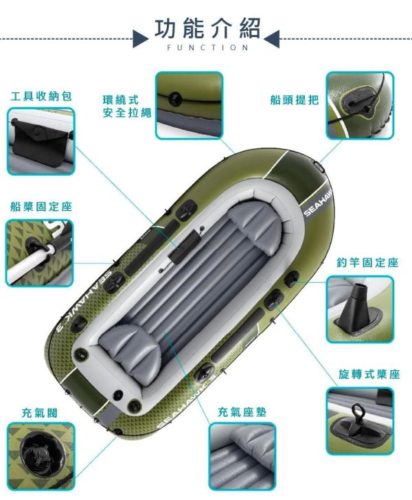 【INTEX】海鷹Seahawk 3人座休閒橡皮艇 15170071(66333) INTEX橡皮艇, Seahawk 3, 海鷹3人座, 三人充氣船, SuperStrong PVC, 三氣室橡皮艇, 承重360kg, 可加裝馬達橡皮艇, Boston閥, I-Beam地板, 湖泊划船, SPORT SERIES, 親子水上活動