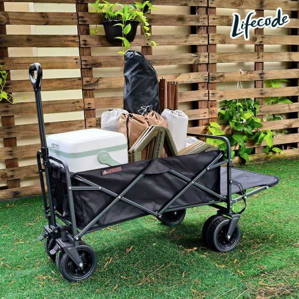【LIFECODE】露營推車-尾部可打平(加大84*50cm-7吋寬輪-帶剎車) 黑色 12300388 LIFECODE,戶外用品,LIFECODE生活密碼戶外用品生活館 ,帳篷,折疊桌椅,鋁合金,車尾帳,速搭帳,INTEX,露營,露營區,露營裝備,露營生活,露營美學,outdoor,camping,帳篷,露營小物,客廳帳