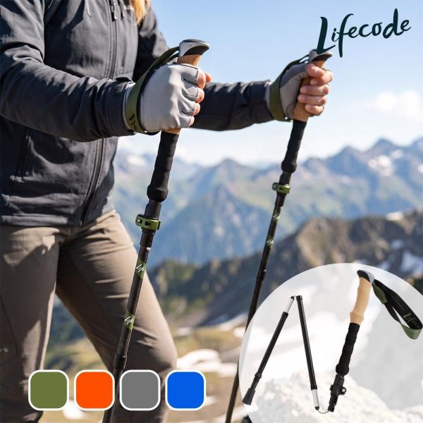 【LIFECODE】《逐峰》7075鋁合金折疊登山杖(2入提袋裝) 4色可選 21000152/3/4/5 LIFECODE登山杖,逐峰登山杖,7075鋁合金登山杖,折疊登山杖,健走杖,軟木登山杖,登山杖2入,登山用品
