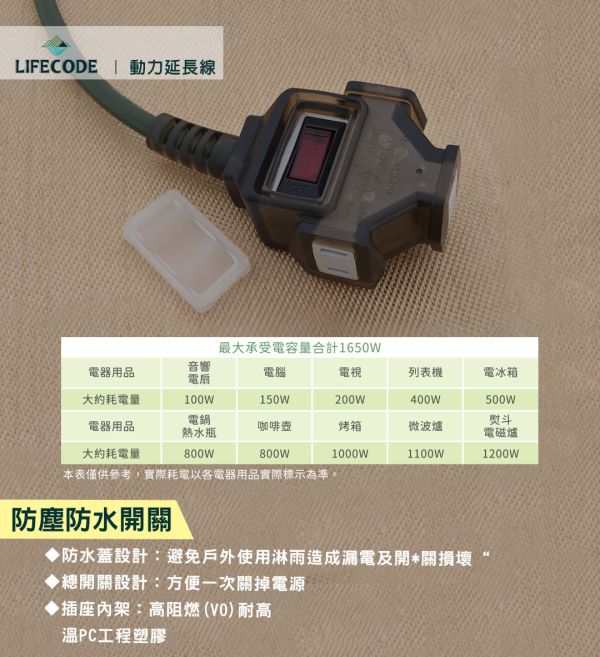 LIFECODE《2P1擴3插1開》動力延長線-15米(附網袋) 軍綠 12310384 LIFECODE,戶外用品,LIFECODE生活密碼戶外用品生活館 ,帳篷,折疊桌椅,鋁合金,車尾帳,速搭帳,INTEX,露營,露營區,露營裝備,露營生活,露營美學,outdoor,camping,帳篷,露營小物,客廳帳