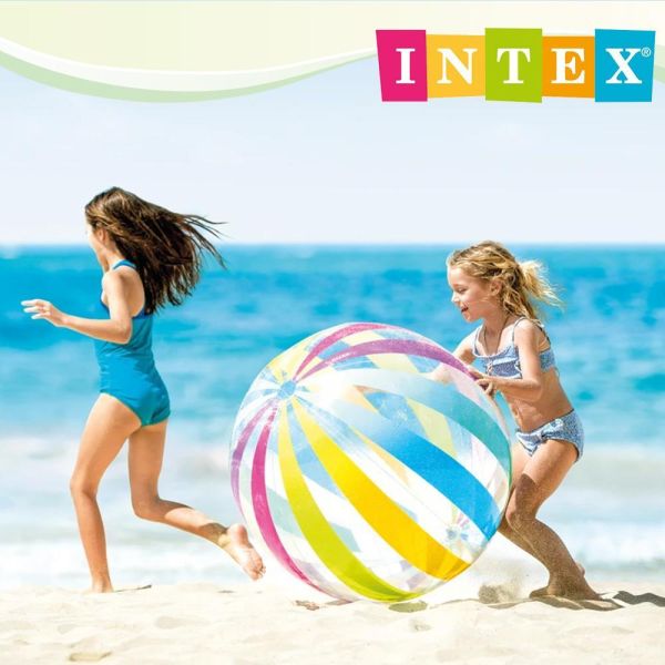【INTEX】七彩特大充氣遊戲球/沙灘球(條紋款)-直徑107cm 15130490-2(59065) INTEX沙灘球、充氣遊戲球、兒童戲水玩具、透明沙灘球、彩虹沙灘球、海邊玩具、泳池玩具、露營玩具、親子戲水球、107cm沙灘球、夏日戲水用品、兒童充氣球、INTEX戲水用品