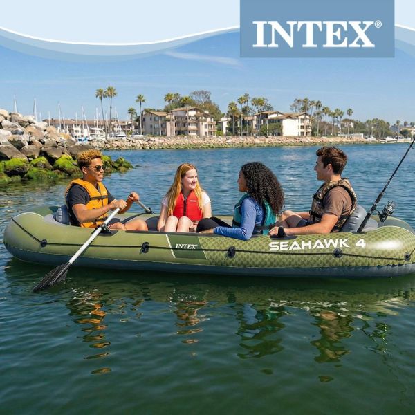 【INTEX】海鷹Seahawk 4人座橡皮艇15170081(66334) INTEX橡皮艇, Seahawk 4, 海鷹4人座, 四人充氣船, SuperStrong PVC, 三氣室橡皮艇, 承重480kg, 可加裝馬達橡皮艇, Boston閥, I-Beam地板, 湖泊划船, SPORT SERIES, 家庭水上活動