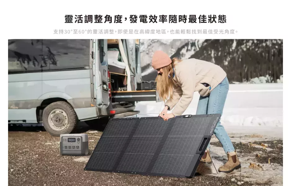 EcoFlow 160W 雙面輕量化便攜太陽能板 12600021 EcoFlow 160W 雙面便攜太陽能板,25% 高轉換效率、30–60° 可調支架、IP68 防水防塵,適合露營、車宿及戶外儲能充電。