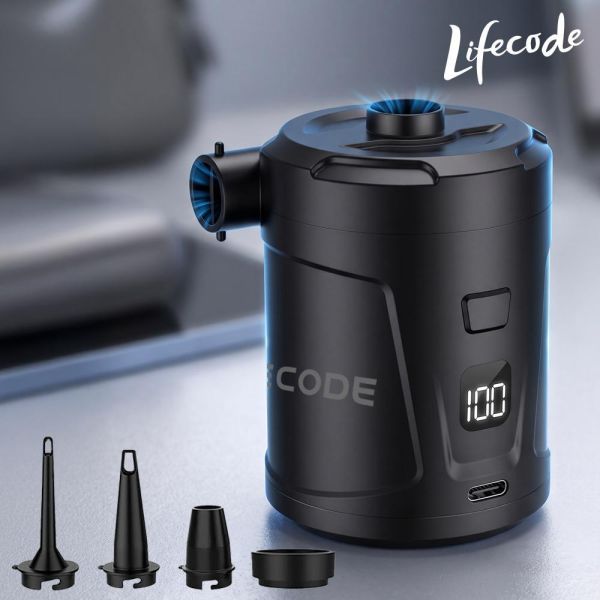 【LIFECODE】《小巨炮》強力電動充氣幫浦(5200mAh大蓄電量+電力顯示) 15210160 電動充氣幫浦,充氣幫浦,充電式充氣機,充吸兩用幫浦,充氣床幫浦,車中床幫浦,泳圈打氣機,戲水池充氣機,露營充氣幫浦,Type-C充氣機,5200mAh充氣幫浦,LIFECODE充氣幫浦
