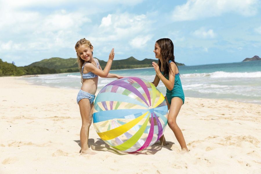 【INTEX】七彩特大充氣遊戲球-直徑107cm 15130490-2(59065) INTEX沙灘球、充氣遊戲球、兒童戲水玩具、透明沙灘球、彩虹沙灘球、海邊玩具、泳池玩具、露營玩具、親子戲水球、107cm沙灘球、夏日戲水用品、兒童充氣球、INTEX戲水用品
