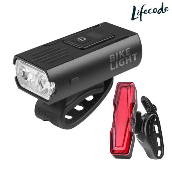 【LIFECODE】LED腳踏車燈03D+S10(前燈+尾燈組合) 12321030 腳踏車燈、前後燈組、LED車燈、自行車燈、紅光尾燈、防水照明、USB充電燈、夜騎照明、T6雙燈、LIFECODE車用燈具